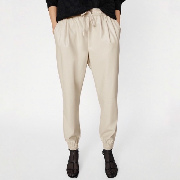 Zara Pants - Zara High Waisted Faux Leather Jogging Trousers